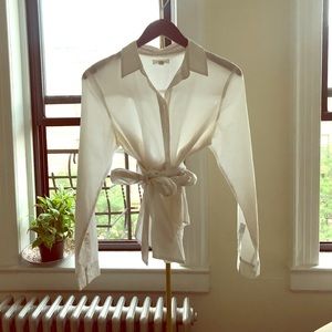 White linen wrap shirt